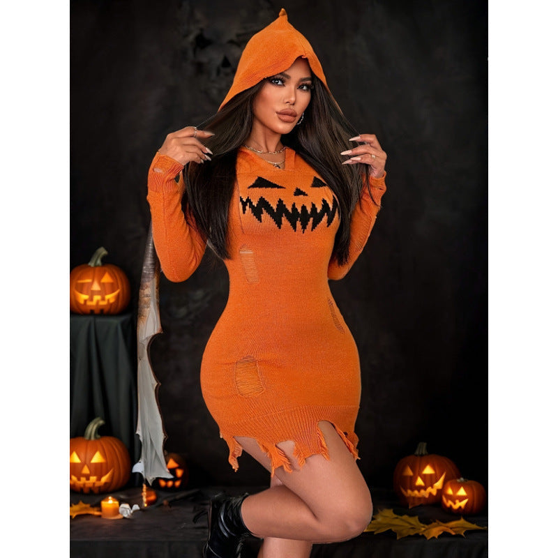 Women's jacquard bodycon Halloween costume, front view
